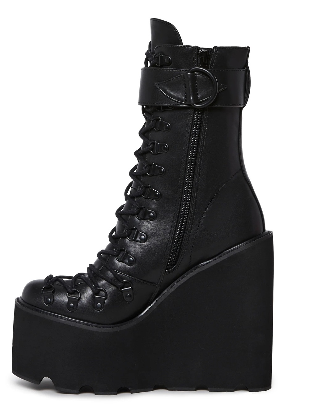 Current Mood | Traitor Black Platform Lace-Up Wedge Combat Boots | NIB | 9 - Picture 6 of 11
